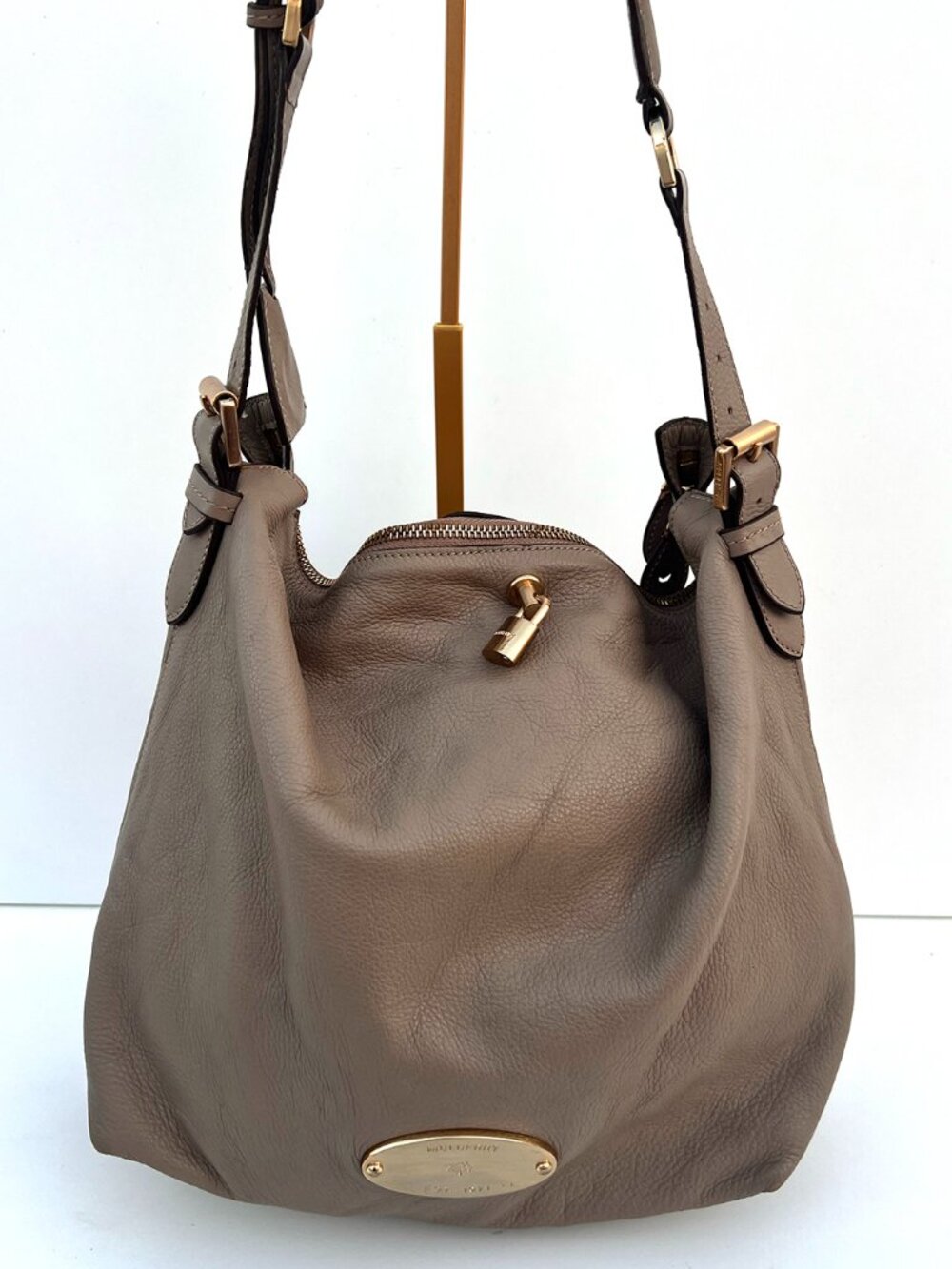 MULBERRY Taupe Pebbled Leather Slouchy Hobo Bag